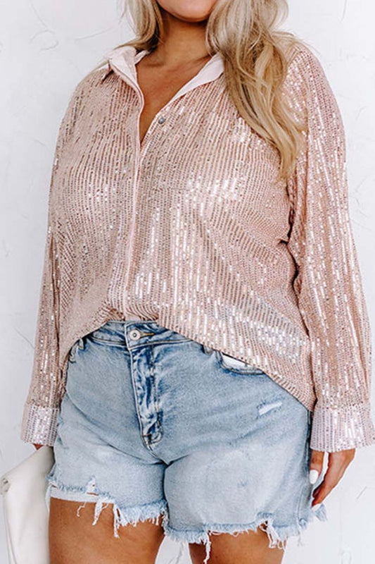 Plus Size Sequin Long Sleeve Shirt