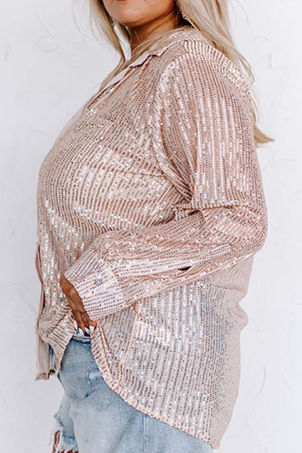 Plus Size Sequin Long Sleeve Shirt