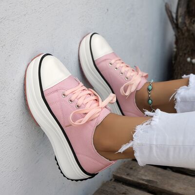 Contrast Trim Round Toe Platform Canvas Sneakers